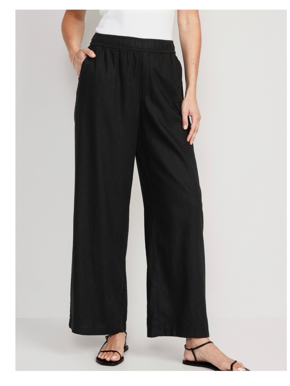 Old Navy linen blend wide leg Black Elastic-Waist Joggers